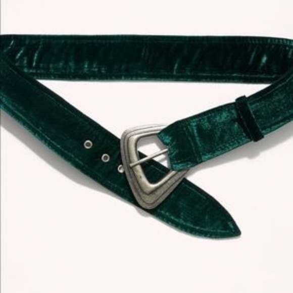 Flawed Free People Evalina Green Velvet Belt SM/M - Picture 4 of 10